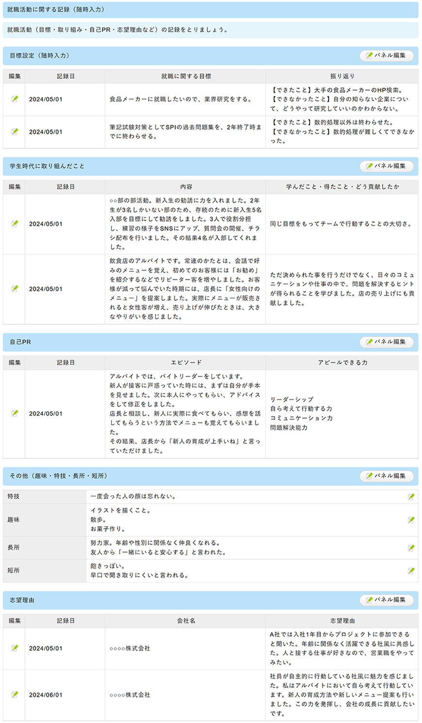 就職活動に関する記録